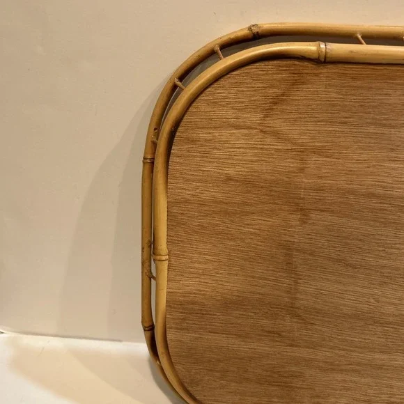 Vintage Wicker Rattan Bamboo Serving Tray Tiki Lap Board Midcentury Modern Boho - Picture 7 of 7